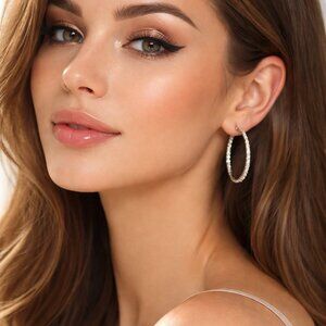 NWOT Swarovski Crystal Elements Silver Overlay Hoops 1 "